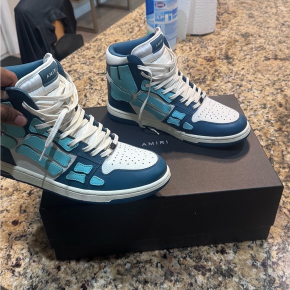 AMIRI Blue and White High-Top Sneakers with Premium Finish